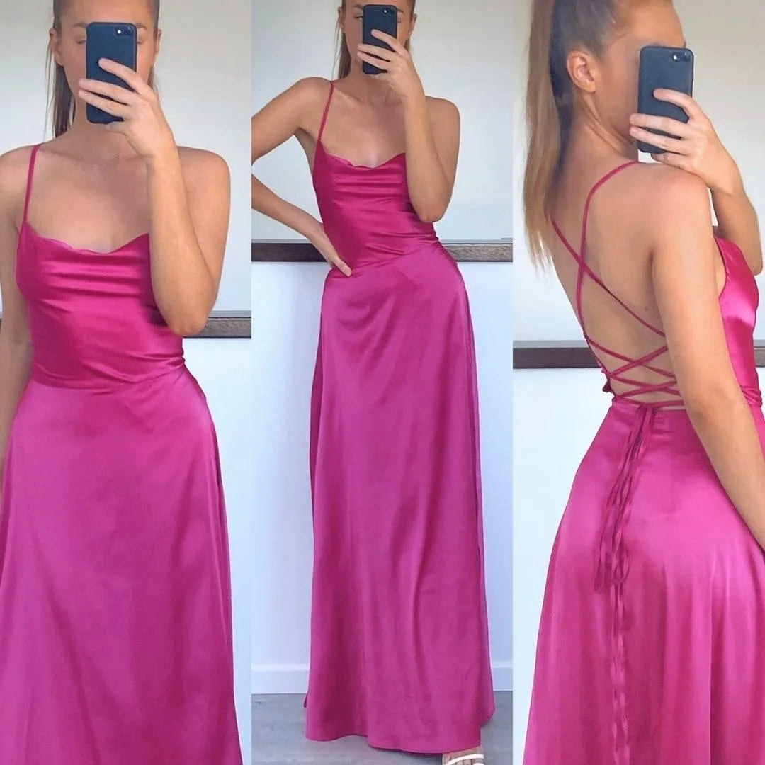 Backless Slimming Long Evening Dress Women Sexy V Neck Sleeveless Gown With Waist Tie For Formal Party Wedding Guest Maxi Dress