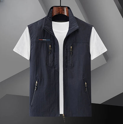 Men's Summer vest 2024 Thin Style Multi Pocket Waterproof Durable Large Size Casual Outdoor Travel Vest Men's Sleeveless Jacket