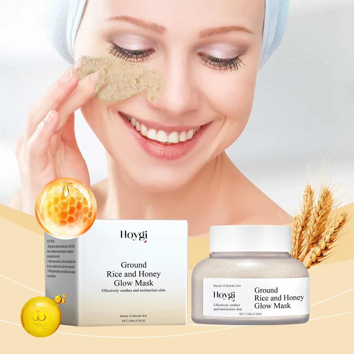 Rice & Honey Face Mask Moisturizing Fade Dark Spot Hydrating Repair Brightening Shrink Pore Hydrating Mask Glowing Skin Care