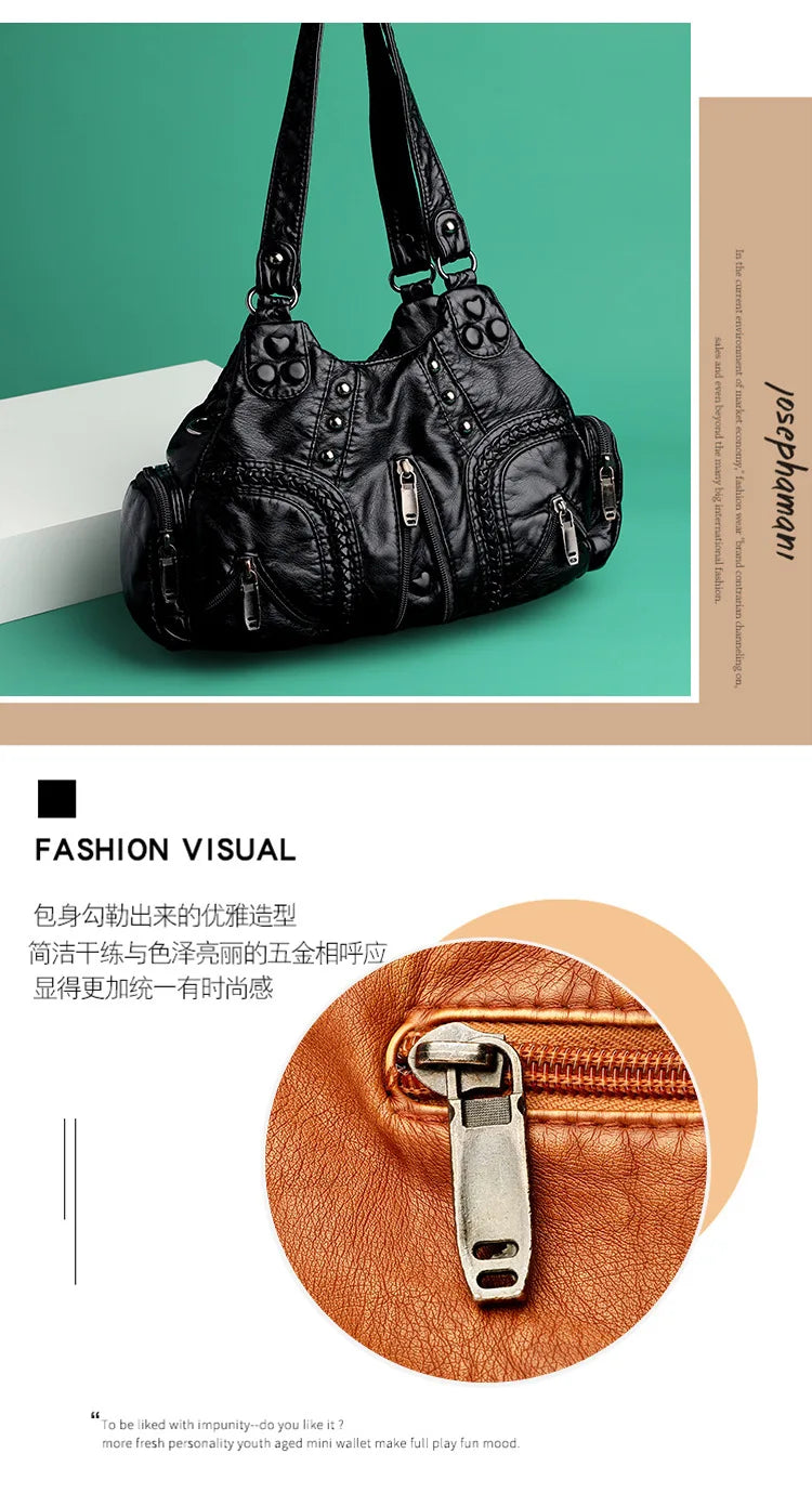 Black Y2k Women Shoulder Bag Vintage Punk Goth Fashion Designer Pu Leather Tote Bag Large Capacity Rivet Motorcycle Handbag