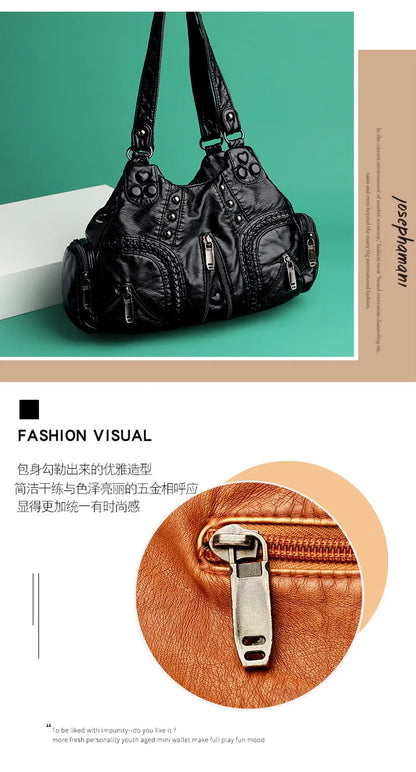 Black Y2k Women Shoulder Bag Vintage Punk Goth Fashion Designer Pu Leather Tote Bag Large Capacity Rivet Motorcycle Handbag