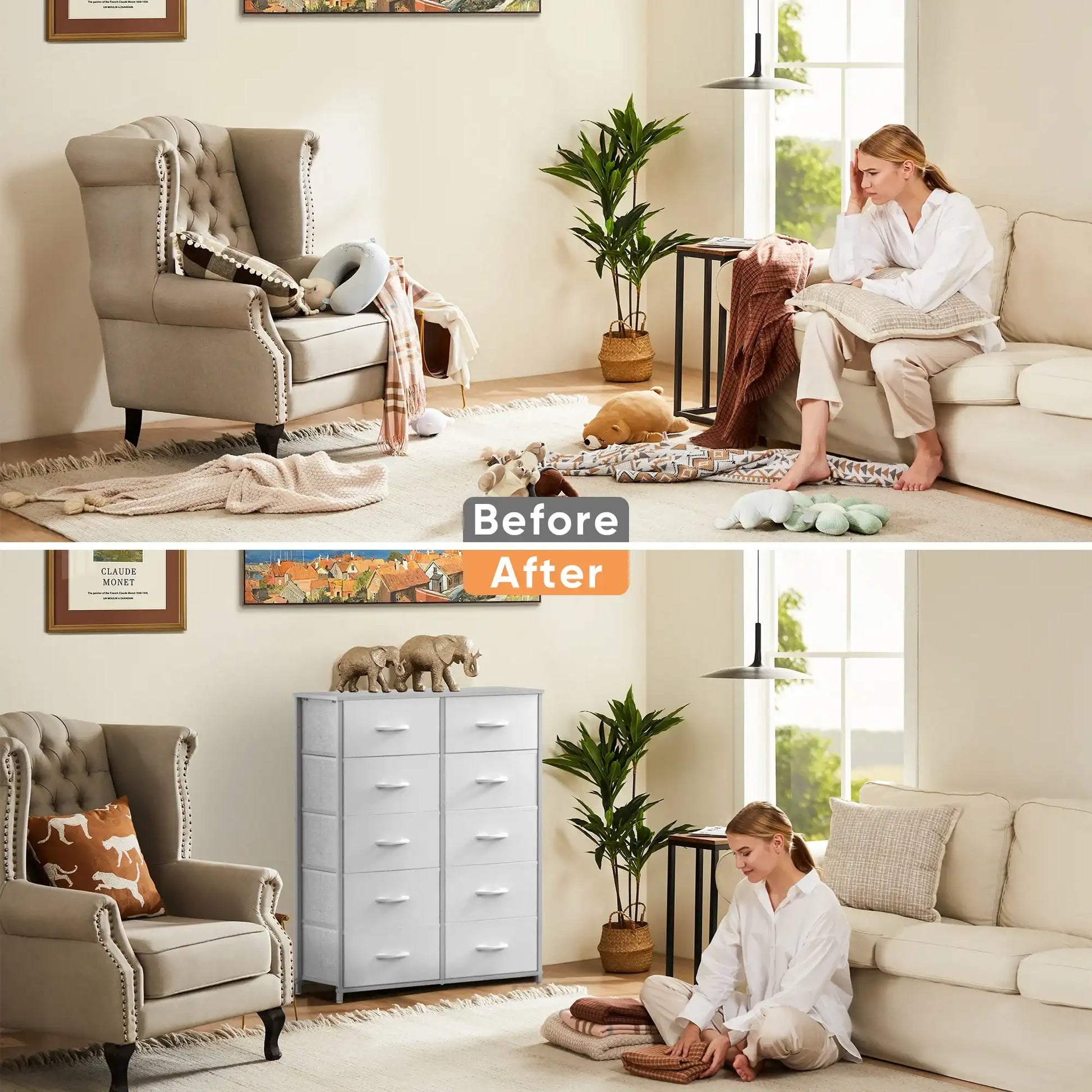 JHK Wardrobes For Bedroom With 5/7/10 White Lover Fabric Drawers Chest Wardrobe Closet For Storage Cabinet Bedroom Of Furniture