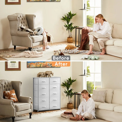 JHK Wardrobes For Bedroom With 5/7/10 White Lover Fabric Drawers Chest Wardrobe Closet For Storage Cabinet Bedroom Of Furniture