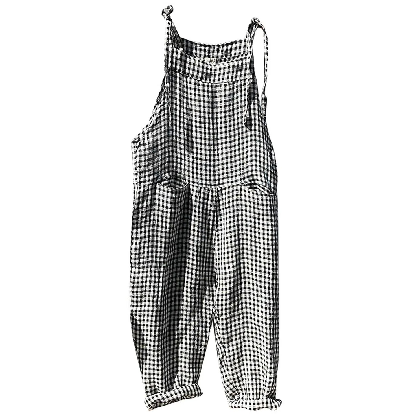 Casual Striped Overalls Korean Style Women's Summer Loose Fit Suspenders Jumpsuits Contrast Color Wide Leg Pants WIth Pockets