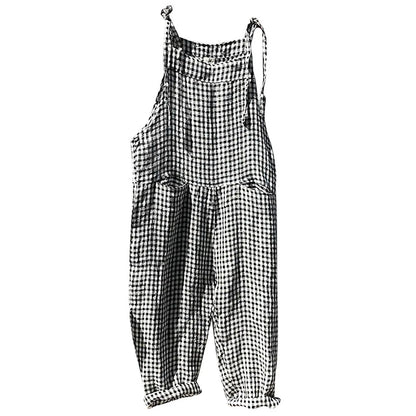 Casual Striped Overalls Korean Style Women's Summer Loose Fit Suspenders Jumpsuits Contrast Color Wide Leg Pants WIth Pockets