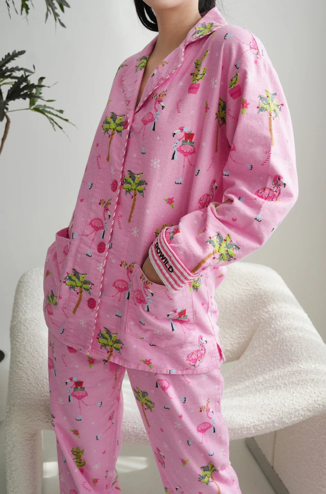 Women's Print Cotton Pajama Set Long Sleeve Autumn Winter Ladies Sleepwear 2 Pcs with Pant Single Breasted Pijama Suit Female