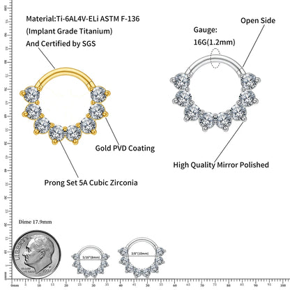 Right Grand ASTM F136 Titanium CZ Cartilage Hoop Earring 16G Septum Hoop Nose Ring Tragus Helix Daith Hinged Clicker Piercing