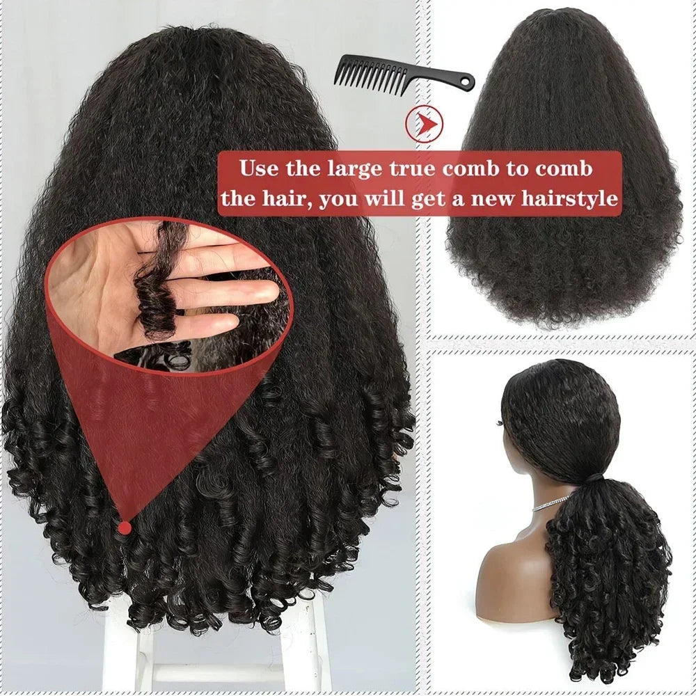 Afro Kinky Straight V Part Wigs with Bouncy Curls Short Synthetic Glueless Wigs for Black Women No Leave Out Clip in Half Wigs Badiee Stylez