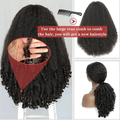Afro Kinky Straight V Part Wigs with Bouncy Curls Short Synthetic Glueless Wigs for Black Women No Leave Out Clip in Half Wigs Badiee Stylez