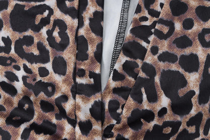 2024 Summer New Product Leopard Print short Sleeved V-neck Fashionable Tight Fitting Hip Lifting Jumpsuit For Women