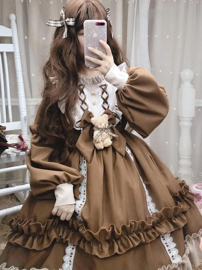 CP5XL Maid Lolita Chemise Cosplay Role Playing Costumes For Party Club Stage Apparel Bow Ties Ball Gowns Waitress Uniform Plus KYTF9-Brown