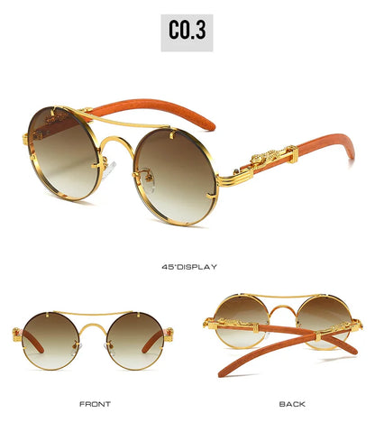 Vintage Round Sunglasses Men Women Luxury Brand Designer Cheetah Metal Casual Eyewear UV400