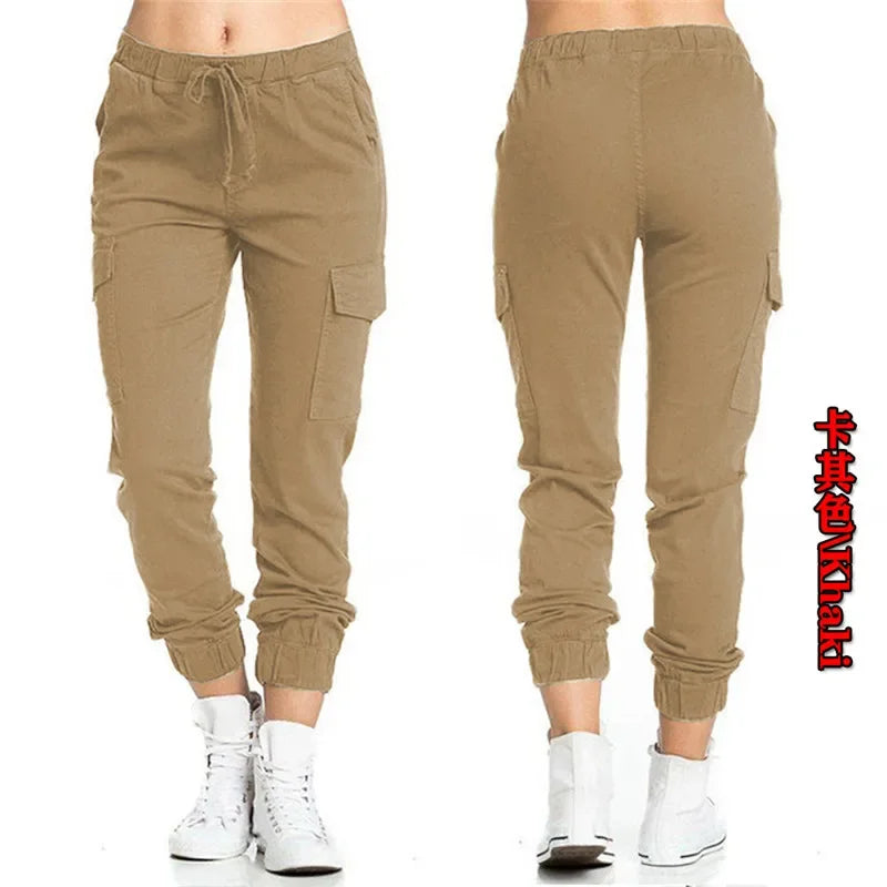 2022 New Solid Jogger Women's Cargo Pants Multi-Pocket Drawstring Elastic Waist Women Sports Pants Streetwear Casual Long Pant Badiee Stylez