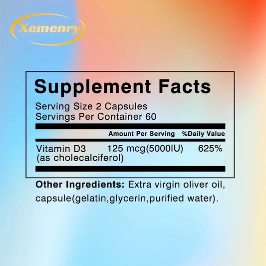 Vitamin D3 Capsules - Promote Calcium Absorption, Promote Bone Teeth and Skin, Nerve, Heart Health, Support Immunity