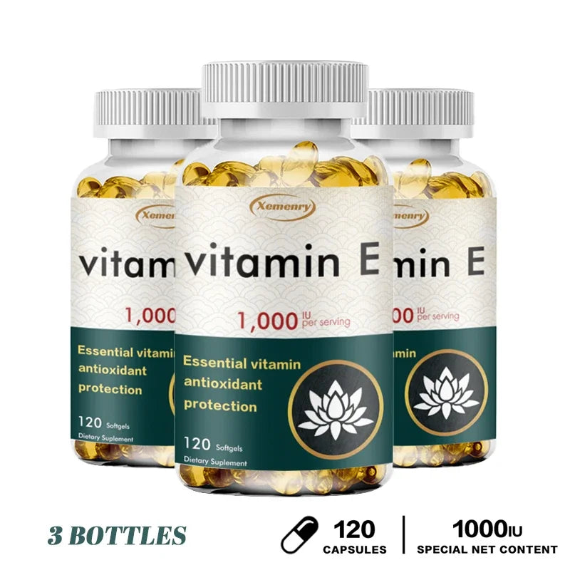 Vitamin E Capsules - Facial Care, Skin, Heart Health, Anti-Aging, Antioxidant 120 Capsule-3bottles