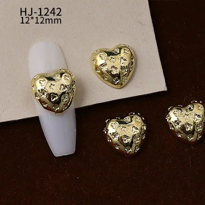 20PCS 3D Glossy Gold Silver Metallic Love Heart Various Crook Frame Solid Alloy Nail Art Rhinestones Decorations Manicure Charms HJ-1242