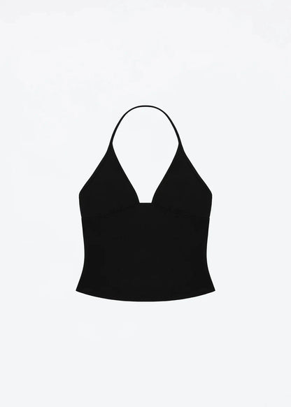 Tank triangle cup halter V-neck backless crop top Hayley's same style strappy top low-cut backless top black