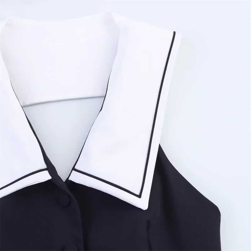 Women's Tops New Summer 2025 Sailor Suit Style Sleeveless Top Sexy Open Back Design Fashionable and Versatile Lively Personality