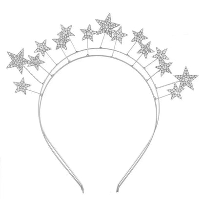 Exaggerated Metal Star Hair Hoop Silver Princess Halo Crown Bridal Hair Tiara Rhinestone Baroque Hairbands Children D