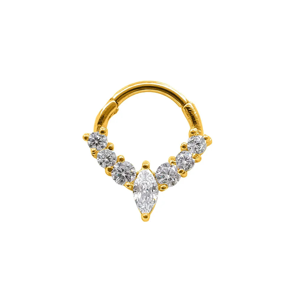 Flower CZ Zircon Septum Piercing Heart Gem Segment Nose Ring WaterDrop Daith Conch Clicker Hoop Earring 100% 316L Surgical Steel