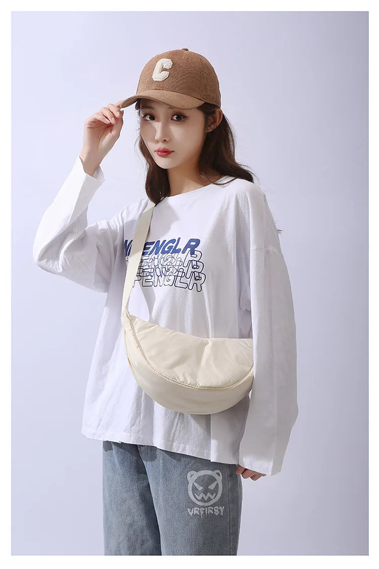Simple Design Women's Messenger Bag Fashion Ladies Nylon Hobos Small Shoulder Bags Vintage Female Girls Purse Cloth Handbags