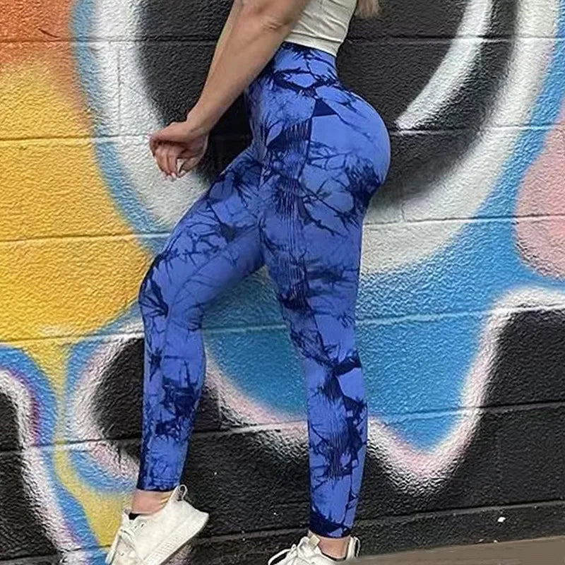 Women Tiedye Gym Leggings Seamless Mujer Push Up Booty Pants Scrunch Sports Fitness High Waist Workout Yoga Leggins Drop Ship