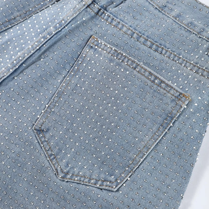 Y2k Women Shiny Rhinestone Denim Pants Wide Leg Straight Full Diamond Jeans for Female Dragging High Street Outwear Trousers