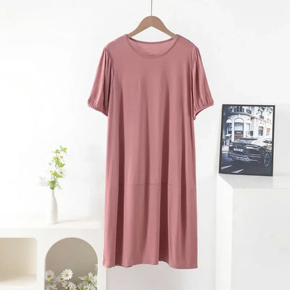Plus size Summer women's Loose dress short sleeves solid color XL to 8XL dresses pink
