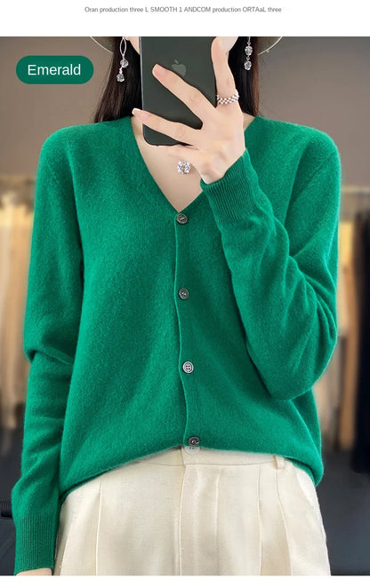 100 Merino Wool Knitted V-neck Sweater Women's Top Loose Korean Version Fashionable Versatile Autumn And Winter Cashmere Sweater