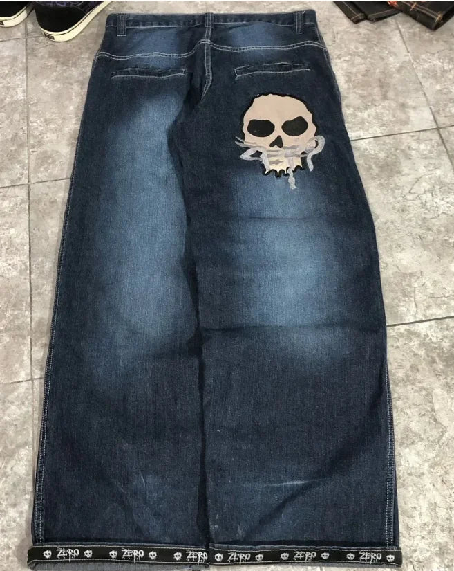 Street fashion retro design jeans Y2K rhinestone sequins retro blue loose men's and women's jeans high waist wide-leg trousers 7