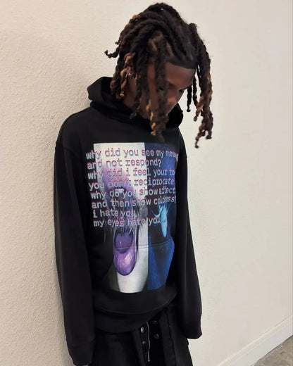 Y2k Streetwear Gothic Cartoon Letter Oversized Hoodie Men's Fashion Harajuku Loose and Versatile Long Sleeve Hoodie