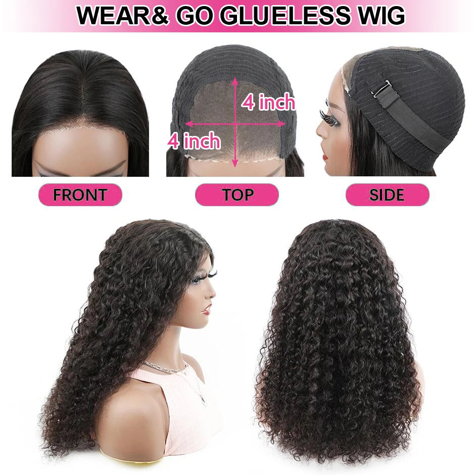 Water Wave Glueless Wig Pre-Cut Lace Wig 180% Pre-Plucked Natural Wave Wear Go Glueless Curly Human Hair Wigs For Women Badiee Stylez