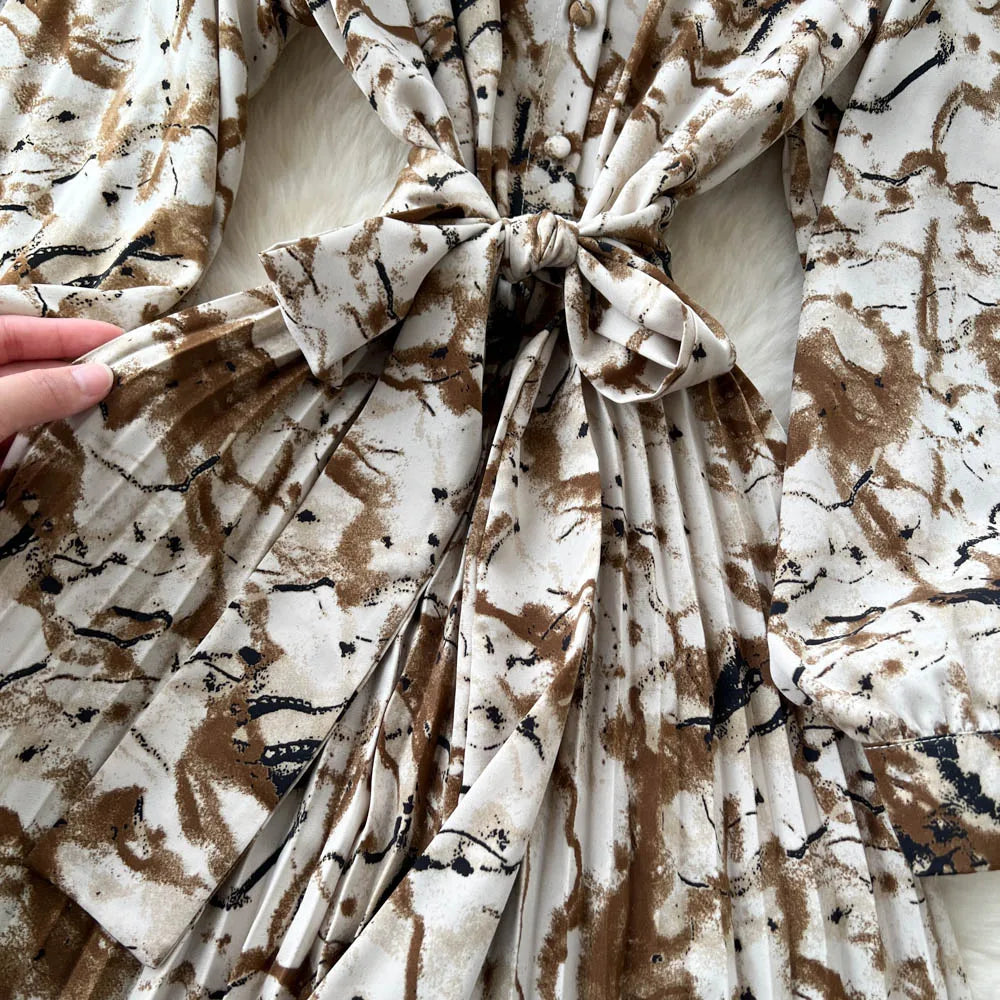 Chic vintage long sleeve turn-down collar button pleated Elegant Fairy korean fashion Boho women clothing Long dress