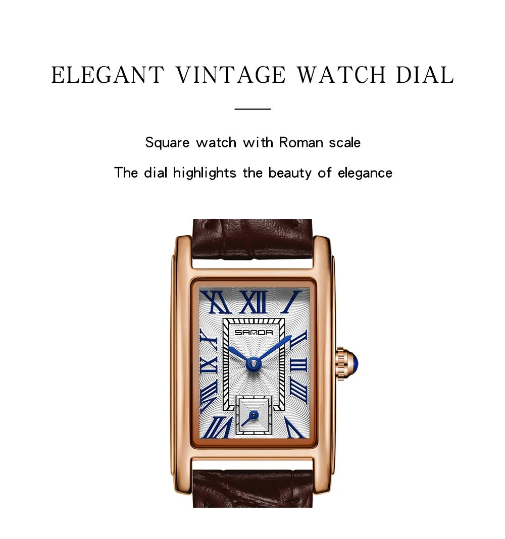 SANDA 1116 Quartz Watch Women Elegant Design Rectangle Dial Watches Waterproof Pointer Leather Business Ladies Wristwatches