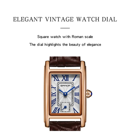 SANDA 1116 Quartz Watch Women Elegant Design Rectangle Dial Watches Waterproof Pointer Leather Business Ladies Wristwatches