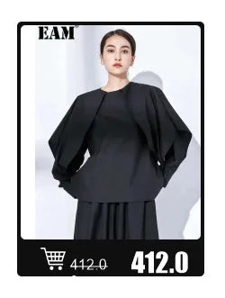 EAM 2024 New Fashion Winter Stand Collar Irregular Long Type Black Cotton-padded Clothes Loose Coat Black Jacket Woman YA771