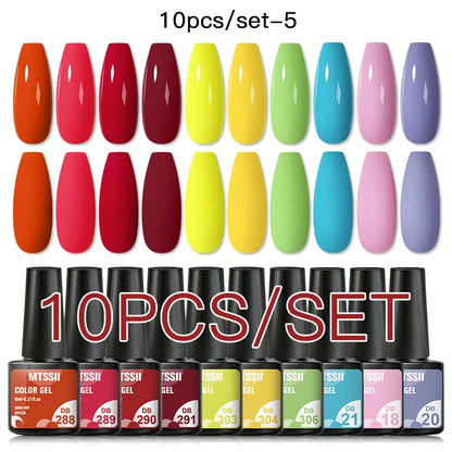 10PCS/Set Gel Nail Polish Set 125 Colors Glitter Semi Permanent Hybrid Gel Varnishes Base Top Coat Soak Off UV LED Nail Art Gel