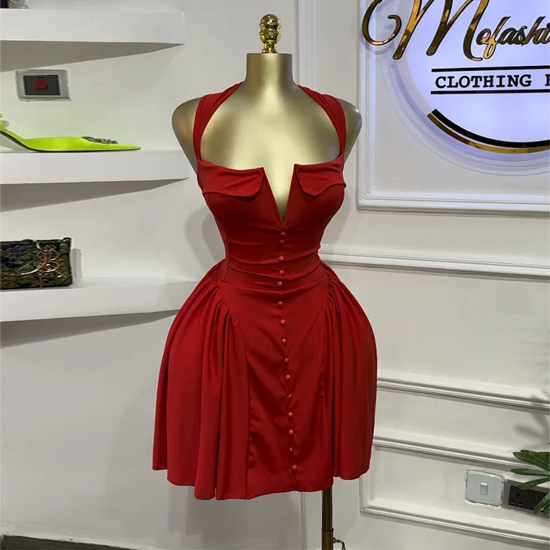 CM.YAYA Women Strapless Sleeveless Pleated Mini Dress 2025 Spring Sweet Sexy Birthday Evening Night Party Vestidos Dresses