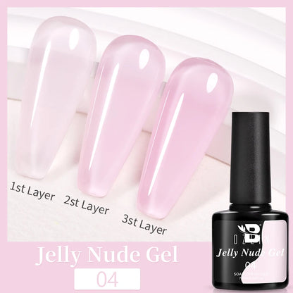 AWStorG15ml 2 IN 1 Crystal Top Coat Transparent Soak Off UV LED Nails Art Manicure Gel Nail Polish Varnishes Primer Function Gel Jelly Nude 04