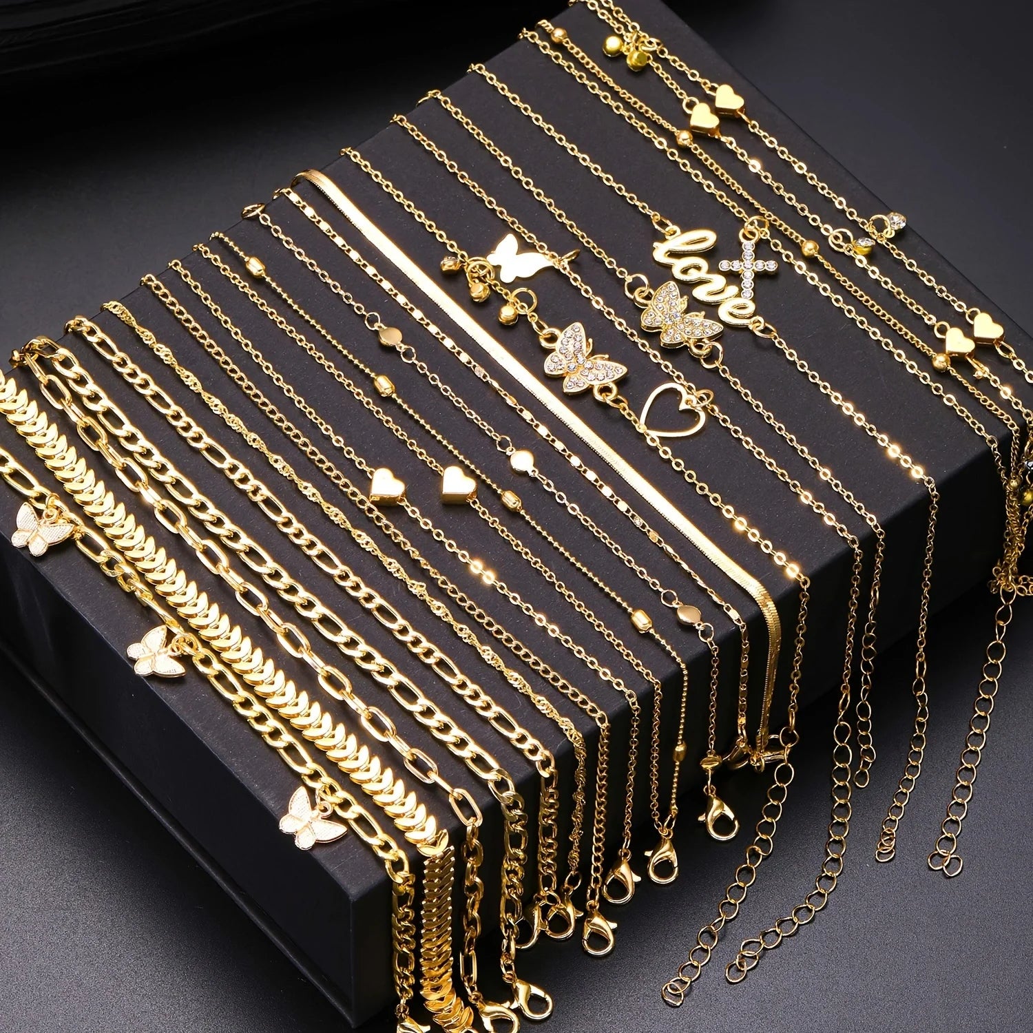 18Pcs Bohemian Summer Beach Anklet Set For Women Vintage Butterfly Heart Crystal Pendant Foot Bracelets Fashion Jewelry Gift New Badiee Stylez