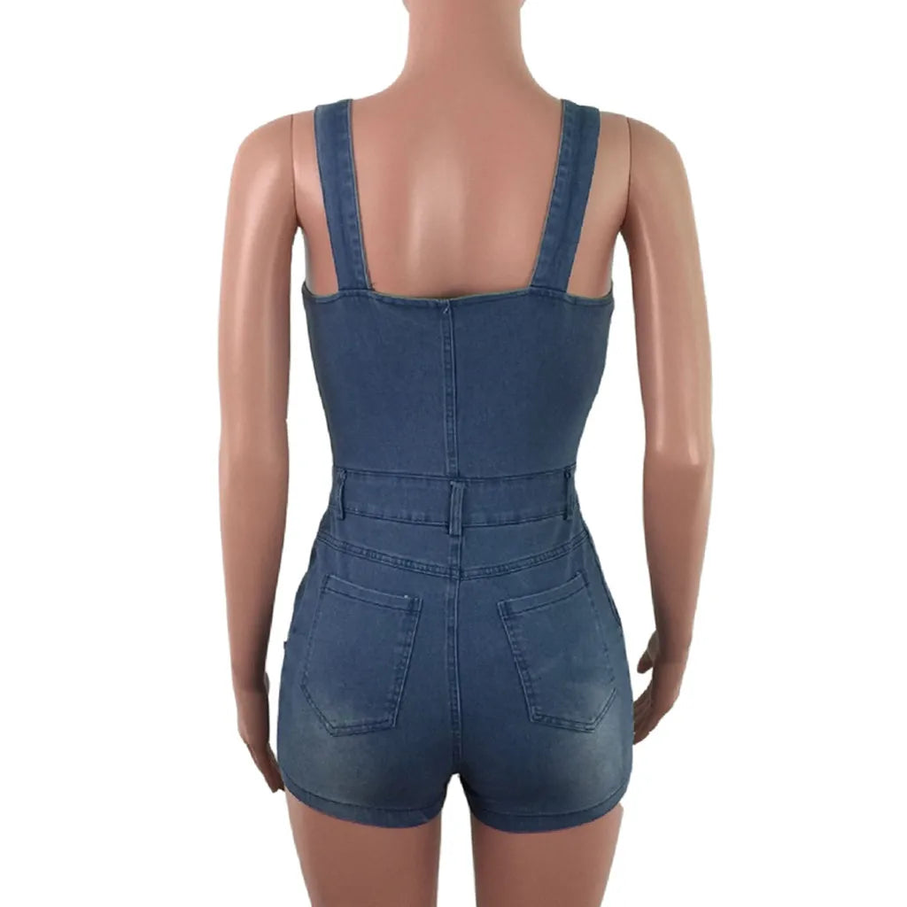 Womens' Jumpsuits Cropped Pants Fit Sleeveless Overalls Casual Streetwear Denim Pants For Womens Hole Jumpsuits Summer Shorts Badiee Stylez