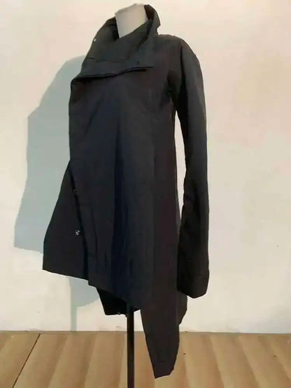 EAM 2024 New Fashion Winter Stand Collar Irregular Long Type Black Cotton-padded Clothes Loose Coat Black Jacket Woman YA771