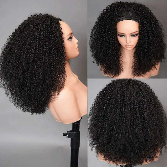 Half Wigs Human Hair Kinky Curly 3 In 1 Human Hair Wig Seamless Flip Over Half Wig Beginner Friendly Curly Wigs for Women Badiee Stylez