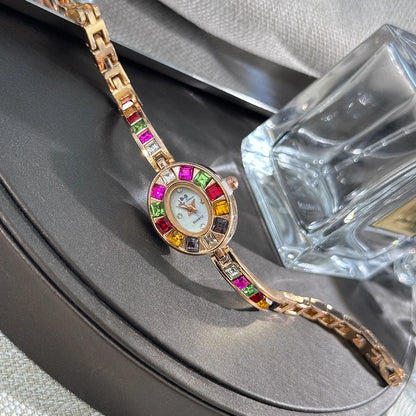 Color zircon advanced sense diamond set women's watch niche bracelet bracelet Small exquisite quartz watch cross-border hot sale