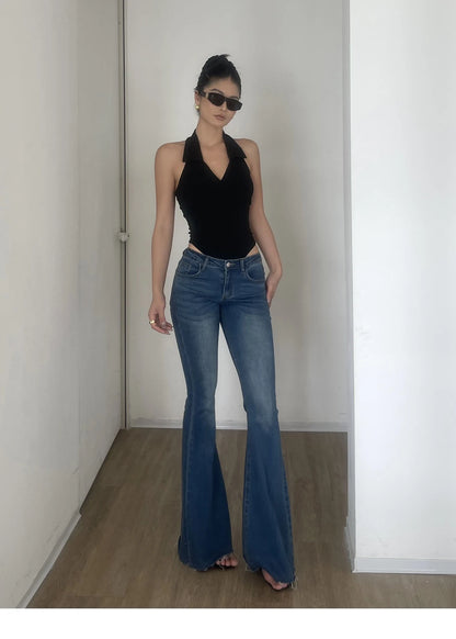 American Style Spicy Girl Sleeveless Polo Neck Solid Bodysuits Women's 2024 Summer New Sexy Backless High Waisted Slim Top Q29N