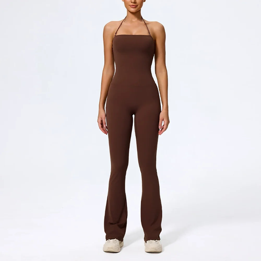 Fashionable Peach-Shaped Hip-Lifting And Neck-Hanging Yoga Jumpsuit For Women Casual And Slightly Flared Fitness Yoga Wear Badiee Stylez