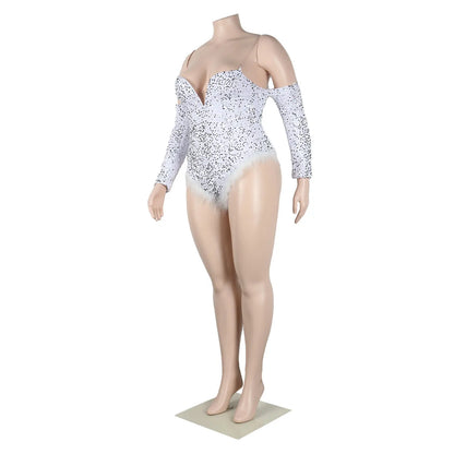 Women's Elegant Sequined Feather Slim Patchwork Bodysuits Spring Summer New Sexy Bodysuits Women Long Sleeve Backless Bodysuits