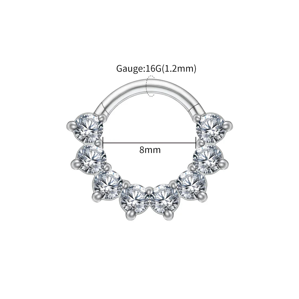Right Grand ASTM F136 Titanium CZ Cartilage Hoop Earring 16G Septum Hoop Nose Ring Tragus Helix Daith Hinged Clicker Piercing Tit Clear 1.2x8mm