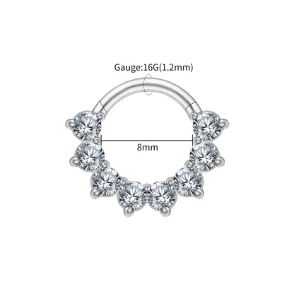 Right Grand ASTM F136 Titanium CZ Cartilage Hoop Earring 16G Septum Hoop Nose Ring Tragus Helix Daith Hinged Clicker Piercing Tit Clear 1.2x8mm