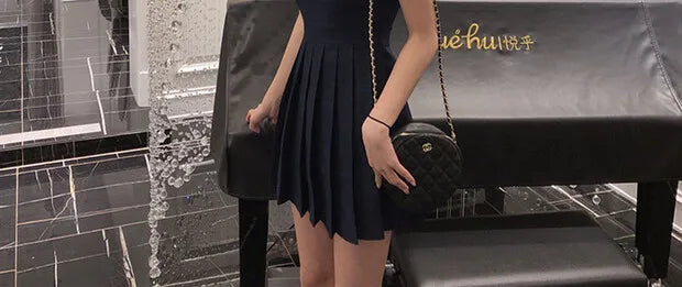 Hebe Sle Retro Collar Little Bla Dr Women Sweet And Spicy Waist Cinching Summer ort Sve High Waist A-Line Dr